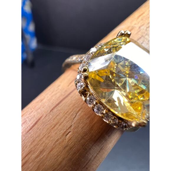 Yellow CZ halo ring in gold over sterling silver size 9 - Picture 6 of 16